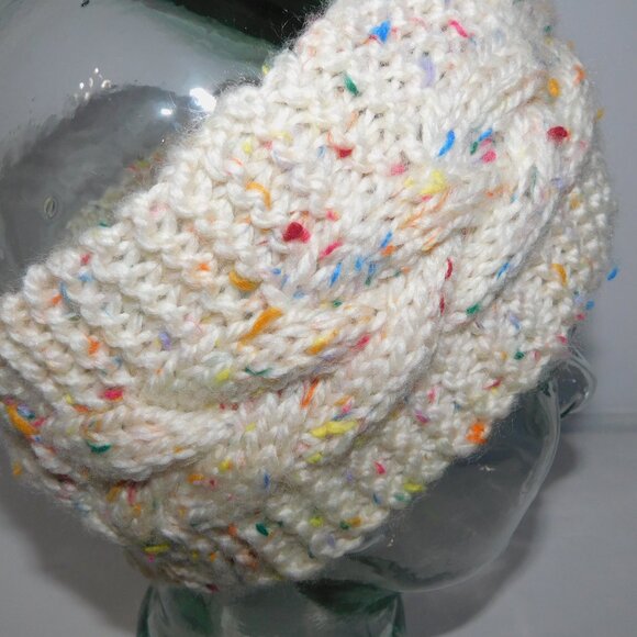 Hand Knit Cream Confetti Yarn Winter Headband - Picture 4 of 7